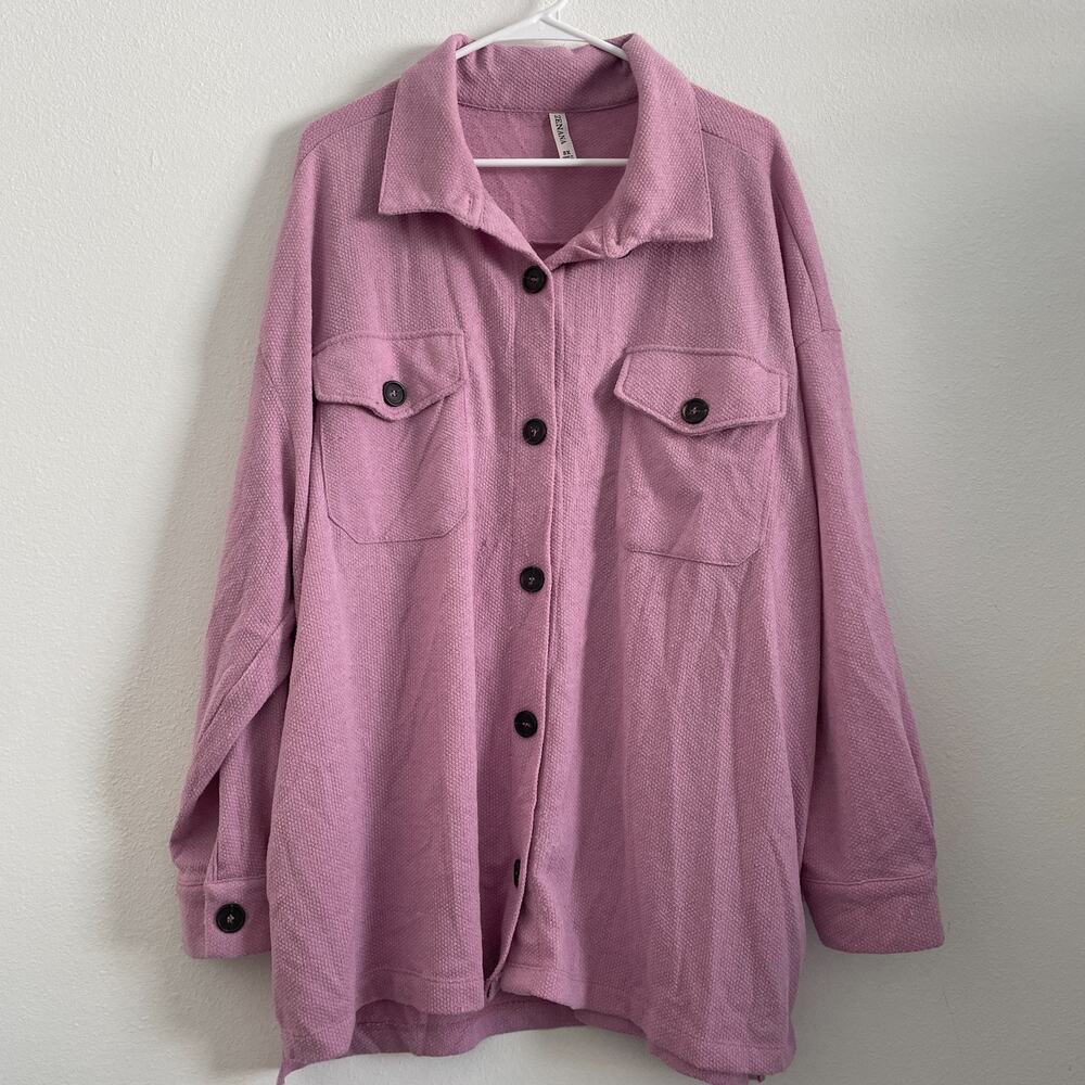 Zenana Button Up Shirt Women 3X Lilac Shacket Casual Classic Two Pockets